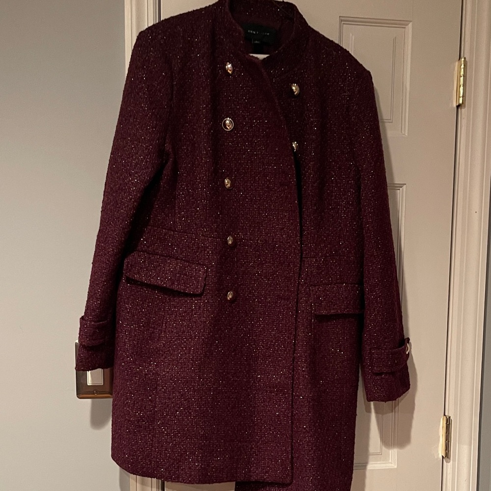 Ann Taylor Elegant Double-Breasted Maroon Pea Coat